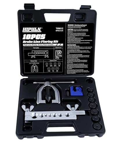 Brake Line Flaring Tool Kit - 45° SAE Double & Single Flare Tool with Pipe Cutter & 7 Adapters, Professional Brake Line Repair Kit for Automotive Brake & HVAC Lines