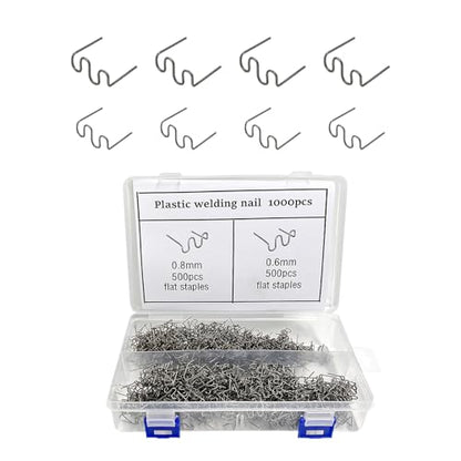 1000PCS Hot Staples Bumper Welding Rods, 0.8mm 0.6mm Wave Auto Plastic Welder Wire with Storage Box, Metal Hot Staples for Repair Car Bumper Dashboard Plastic Supplies