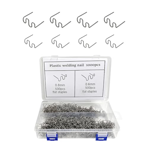 1000PCS Hot Staples Bumper Welding Rods, 0.8mm 0.6mm Wave Auto Plastic Welder Wire with Storage Box, Metal Hot Staples for Repair Car Bumper Dashboard Plastic Supplies