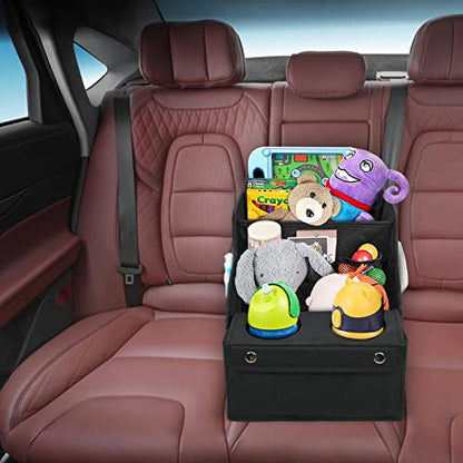 MULISOFT Car Seat Organizer- Backseat Car Organizer with 11 Storages Compartments and 2 Cup Holders, Organizers and Storage, Front Seat for Travel Kids,Black | Made from durable Oxford fabric with a waterproof surface, anti-slip buckles, and a foldable de