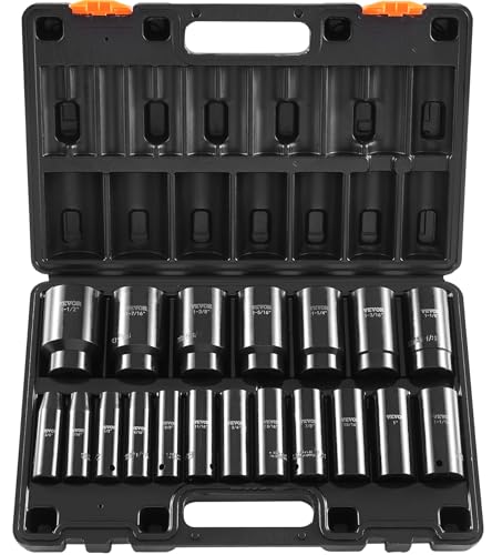 VEVOR Impact Socket Set 1/2 Inches 19 Piece, Deep Socket, 6-Point Sockets, Rugged Construction, Cr-V, 1/2 Inches Drive Socket Set Impact 3/8 inch - 1-1/2 inch, with a Storage Cage - size: 1/2" 19PCS Deep