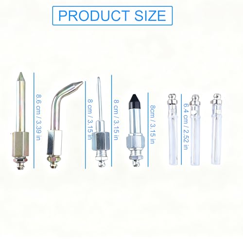 7PCS Grease Gun Accessory Kit - 3 Grease Nozzles, Needle Dispenser, Rubber Tip, Straight Nozzle, Elbow Fitting Adapter Coupler for Small & Confined Spaces