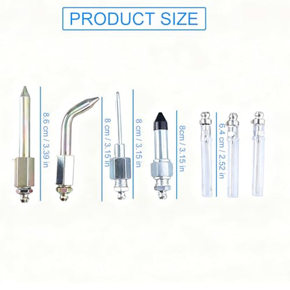 7PCS Grease Gun Accessory Kit - 3 Grease Nozzles, Needle Dispenser, Rubber Tip, Straight Nozzle, Elbow Fitting Adapter Coupler for Small & Confined Spaces