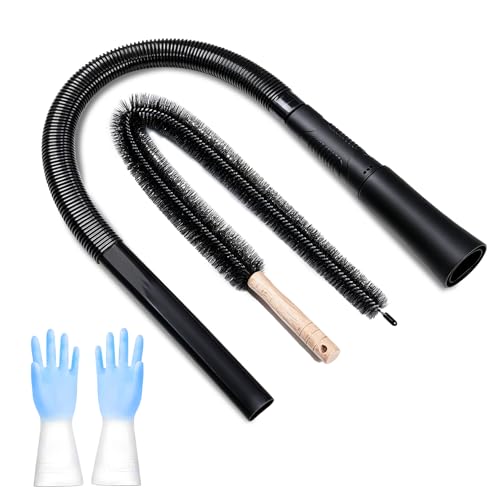 3 Pieces Dryer Vent Cleaner Kit: Vacuum Hose With Brush & Gloves Fits for Vacuums Cleaner, Refrigerator Condenser Coils, Tight Spaces Behind Appliances, Deep Cleaning Tools for Clogged Ducts- Black - color: Black(Complete Kit)