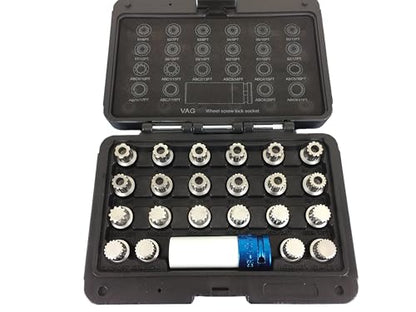 TEMO 23 pc Wheel Lock Lugnut Anti-Theft Lug Nut Screw Removal Key Socket Set for Vw Audi with 1/2 Inch Socket Adapter - size: 23pc VW set