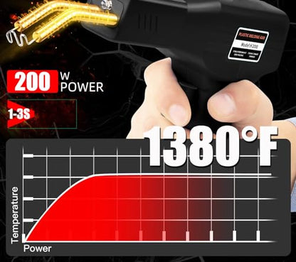 200W Plastic Welder Hot Stapler, 2000PCS Staples - Bumper Repair | 1112°F in 2-3s, Built-in LED, Ergonomic Grip, 4 Types Rust-Proof Steel Staples, for Auto Bumper, Dashboard Motorcycle Fairing