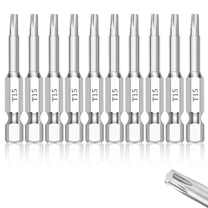 T15 Torx Bits(10-Pack 2 Inch), 1/4 Inch Hex Shank S2 Steel Magnetic star 6 Point Screwdriver bit set - style: T15
