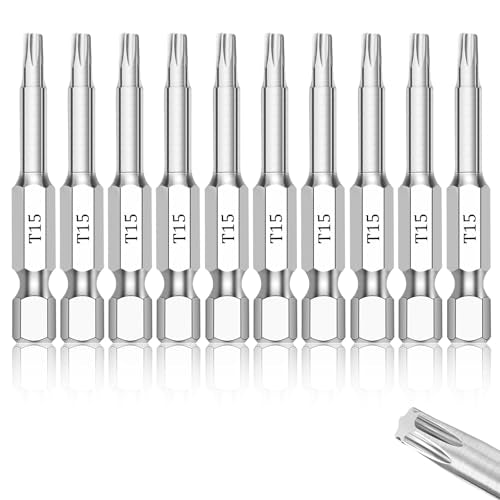 T15 Torx Bits(10-Pack 2 Inch), 1/4 Inch Hex Shank S2 Steel Magnetic star 6 Point Screwdriver bit set - style: T15