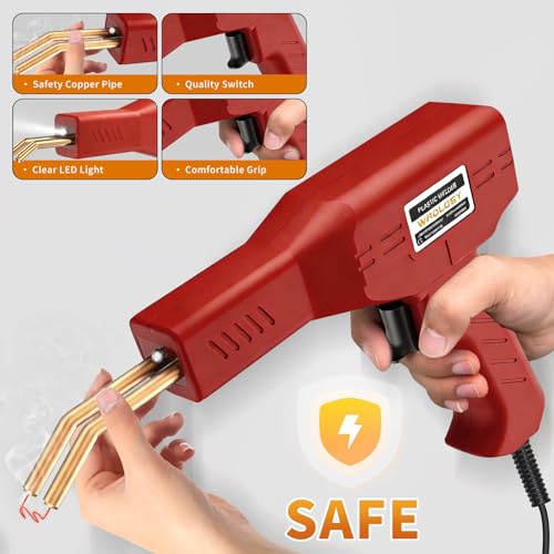 Plastic Welder Kit, 1200PCS Staples, Hot Stapler for Bumper Repair | 1200PCS Mixed Staples, Rust-Proof Stainless Steel, Portable Toolbox, Built-in LED, Ergonomic Grip, 5-Year Warranty, DIYers - color: Red