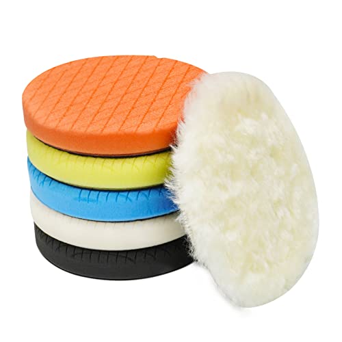 Autolock 7" Buffing Polishing Pads, 6 Pcs 7 Inch 180mm Face for 6.7 Inch Backing Plate, Compound Buffing Sponge and Woolen Pads, Cutting Polishing Pad Kit for Car Buffer Compounding, Polish and Wax | Compound Buffing Sponge and Woolen Pads Cutting Polishi
