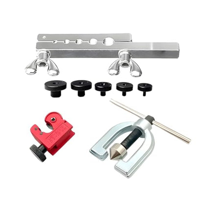 Car Brake Line Flaring Tool Kit, Double & Single Flaring Tool with Tubing Cutter for 3/16" 1/4" 5/16" 3/8" 1/2", Automotive Brake Line Repair Set for Copper Aluminum Fuel Tube