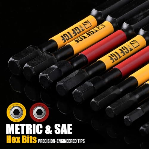TGFTGF Impact Hex Head Allen Wrench Drill Bit Set, 24PCS, 4-inch (Metric & SAE), Premium S2 Steel 1/4" Hex-Shank Hex Bit Set, CNC Machined Magnetic Screwdriver Bit Set, Storage Box, Automotive Home - color: Yellow/Red, size: 4" 24PCS (Metric&SAE)