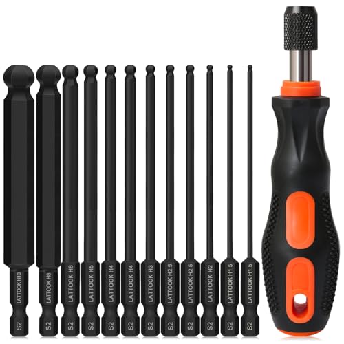 Metric Ball End Hex Bit Set with Quick Change Bit Driver | LATTOOK 12PCS Ball End Hex Head Allen Wrench Drill Bit Set, Allen Key Drill Bit Set, Magnetic S2 Steel, 4'' Long - style: 12PCS Ball Hex Bits+Bit Driver