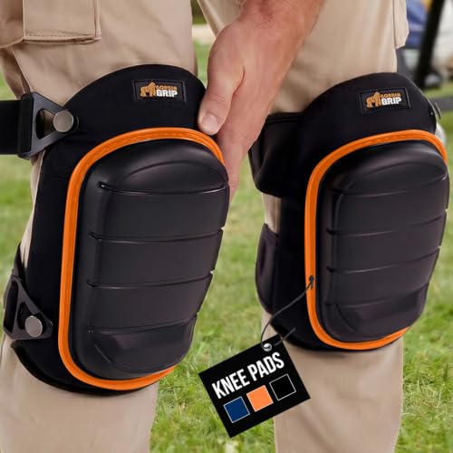 GORILLA GRIP® Knee Pads for Work, All Day Comfort Gel Cushion and Soft Foam for Men, Slip Resistant Heavy Duty Hard Cap, Adjustable Straps for Flooring, Construction and Gardening, Orange - color: Orange