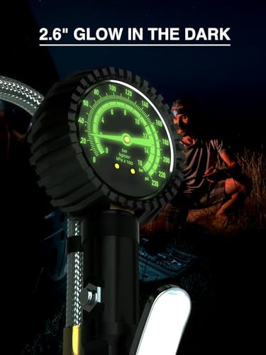 AZUNO Heavy Duty Tire Pressure Gauge, Tire Inflator Gauge 230PSI Air Chuck Air Compressor Attachments, with Steel Braided Hose, Large 2.6" Glow Dial & Quick Connect Coupler, for Truck/Car/SUV/RV/Bike - size: 230 PSI Analog For Truck&RV