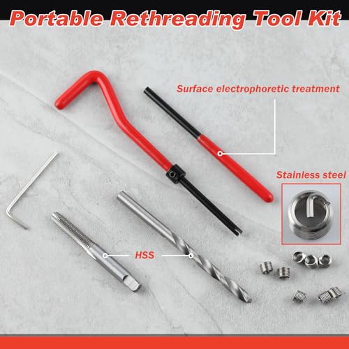 30 Piece M6 x 1.0mm Thread Repair Kit with HSS Drill Bit, M6 Metric Thread Repair Insert Kit, Portable Rethreading Tool Kits, Compatible Hand Tool Set for Auto Damaged Threads Repairing - size: M6 x 1.0mm