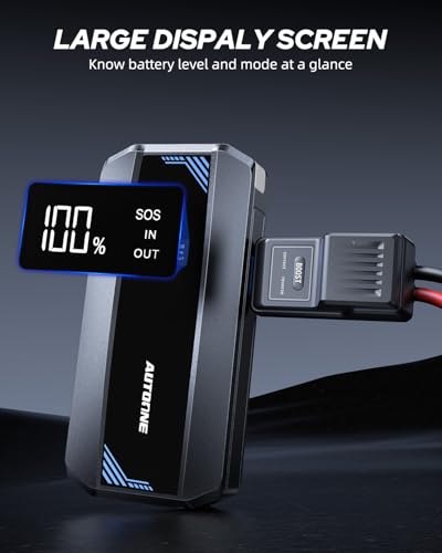 AUTOONE Car Jump Starter 6000A Battery Booster, Portable Battery Pack for All Gas 10L Diesel, 12V Jump Box with Smart Jumper Cable for Car Battery, Vehicle Lithium Starter, LCD Display, w/LED Light - size: 6000A-JS1M