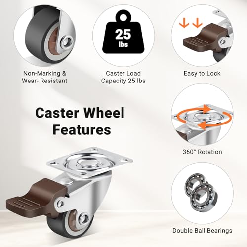 Nefish 1 Inch Small Casters Set of 12, Low Profile Soft Rubber Casters Wheels for Furniture, 360 Degree Swivel Plate Castors, Flexibly Light Duty Castor Wheels for Cabinet, Boxes, Trash, DIY - style: 1 IN (12 Pack)