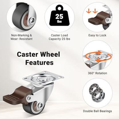 Nefish 1 Inch Small Casters Set of 12, Low Profile Soft Rubber Casters Wheels for Furniture, 360 Degree Swivel Plate Castors, Flexibly Light Duty Castor Wheels for Cabinet, Boxes, Trash, DIY - style: 1 IN (12 Pack)