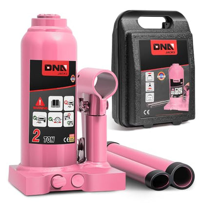 DNA Motoring 2 tons / 4000 lbs Lifting Automotive Welded Hydraulic Bottle Jackfor Sedans Repair, with Manual Handle & Carrying Storage Case, Pink - color: Pink, style: 2 ton