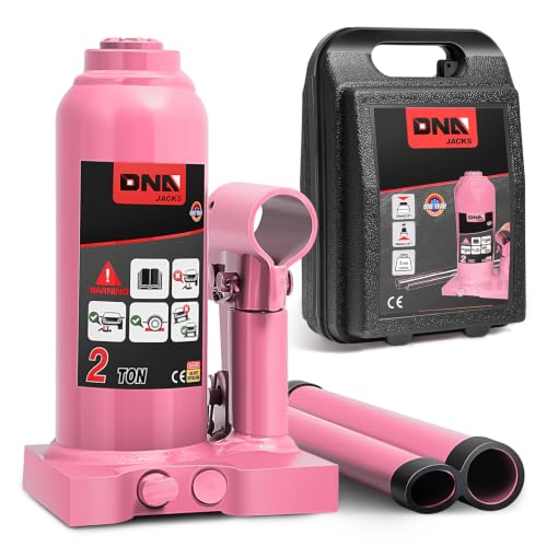 DNA Motoring 2 tons / 4000 lbs Lifting Automotive Welded Hydraulic Bottle Jackfor Sedans Repair, with Manual Handle & Carrying Storage Case, Pink - color: Pink, style: 2 ton