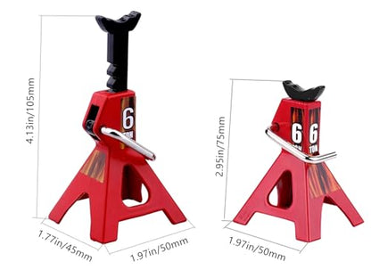 RC Jack Stands，Metal Adjustable 6 Ton Simulation mini Jack Stands for TRX-4 Axial SCX10 Wraith Tamiya CC01 RC4WD D90 1/10 RC Crawler Truck（Red
