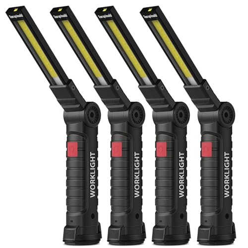 Coquimbo Tool Gifts for Men Dad Him, Rechargeable Flashlight LED Work Light | BBQ Grill Light, 360° Rotate, Mechanic Light with Magnetic Base Hook for Car Repair, Camping, Emergency Use (4 Pack, Black) - color: Black, size: 4 Pack