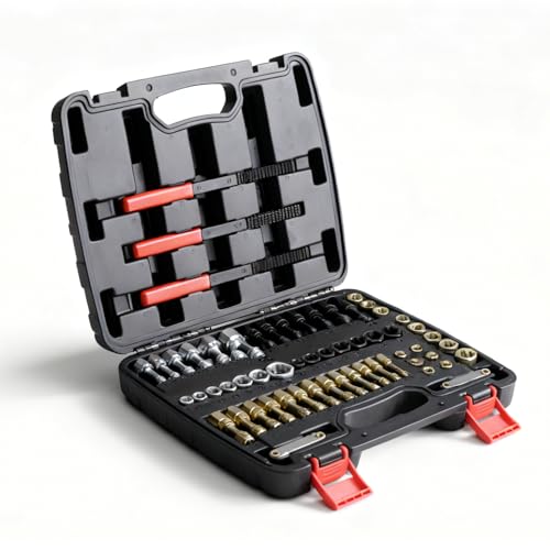 61Pcs Thread Restorer Tool, Heat-Treated Carbon Steel for Automotive and Mechanical Repair | Metric and SAE Dual-Standard Taps and Dies, UNC/UNF/M6-M14 Thread Chasers - size: 61 Pcs