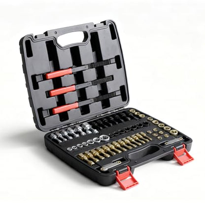 61Pcs Thread Restorer Tool, Heat-Treated Carbon Steel for Automotive and Mechanical Repair | Metric and SAE Dual-Standard Taps and Dies, UNC/UNF/M6-M14 Thread Chasers - size: 61 Pcs