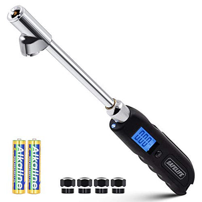 SAFELIFE Digital Tire Pressure Gauge, Heavy Duty Dual Head Stainless Steel Made Swivel Air Chuck Tire Pressure for Truck RV with Backlit LCD and Flashlight-230 PSI