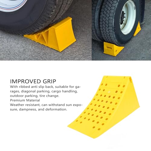 Jiawu Wheel Chocks, 2Pcs Heavy Duty Wheel Stoppers, Anti Slip Wheel Wedge, Anti Slip Tire Stopper Block Set, Vehicle Service Ramps, Triangular Wheel Stopper for Trailer, RV, Truck, Car