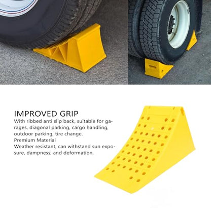 Jiawu Wheel Chocks, 2Pcs Heavy Duty Wheel Stoppers, Anti Slip Wheel Wedge, Anti Slip Tire Stopper Block Set, Vehicle Service Ramps, Triangular Wheel Stopper for Trailer, RV, Truck, Car