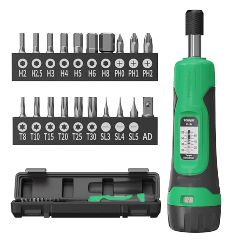 Torque Screwdriver, 1/4" Drive Screwdriver Torque Wrench 10-70 Inch Pounds, Torque Screwdriver Wrench Set, 20 Pcs Torque Wrench Bits Set for Bike,Tool,Maintenance