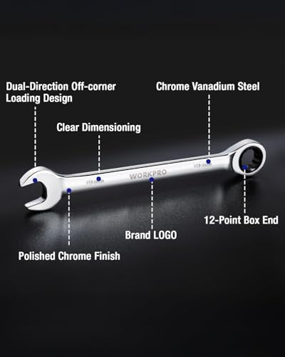 WORKPRO 19 mm Ratcheting Combination Wrench Metric, CR-V Constructed with Mirror Polish Chrome Plating, 12-Point Design, 15-Degree Offset - size: 19 mm, style: Mirror Polish