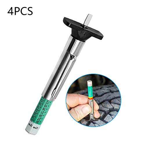 4-Pack Tire Tread Depth Gauge 32nds, Tire Depth Measuring Tool Color Coded Green