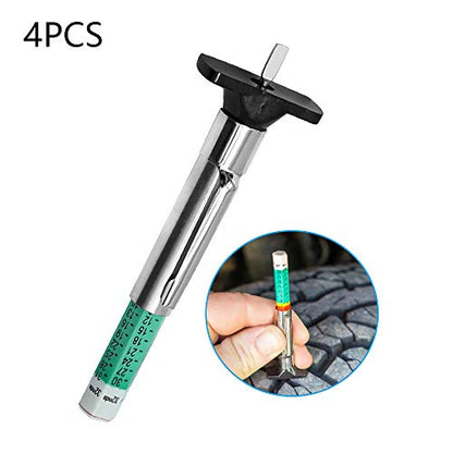 4-Pack Tire Tread Depth Gauge 32nds, Tire Depth Measuring Tool Color Coded Green