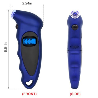KVAEY Digital Tire Pressure Gauge, 150 PSI 4 Settings Accurate Tire Gauge with Non-Slip Grip, Backlight LCD Tire Pressure Gauge Reader Checker Tool for Car Truck Bicycle Motorcycle (Blue) - color: Blue