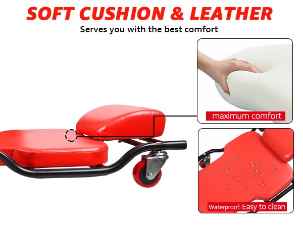 BESTOOL Mechanic's Creeper, 44inch Garage Creeper, 6 Sturdy Casters, Metal Frame Floor Creeper, 450LBS Capacity, Low Profile Design, Headrest,Red - color: Red-Metal frame, size: 44in