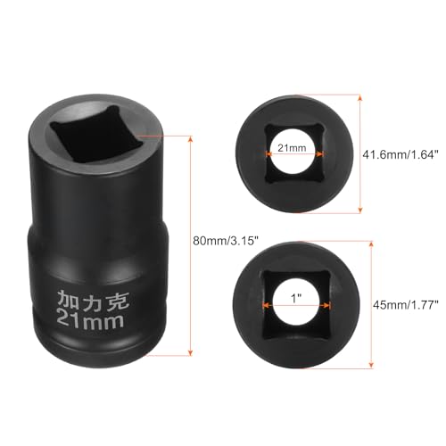 HARFINGTON 4 Point Square Socket 1" Drive by 21mm Metric Square Impact Socket 40CR Blackening Standard Wheel Sockets Pneumatic Socket Tool for Auto Repair Mechanical Maintenance Home Use - size: 21mm
