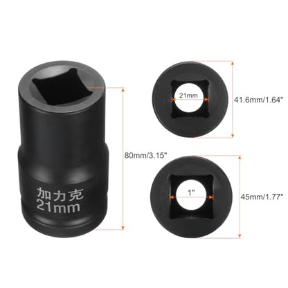 HARFINGTON 4 Point Square Socket 1" Drive by 21mm Metric Square Impact Socket 40CR Blackening Standard Wheel Sockets Pneumatic Socket Tool for Auto Repair Mechanical Maintenance Home Use - size: 21mm