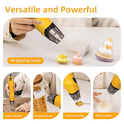 DELI Mini Heat Gun, 350W Dual Temp 500℉/842℉ (260℃/450℃) with Reflector & Extra Nozzles, 6 FT Cable, Overload Protection – for Crafting, Vinyl Wrap, Epoxy, Resin, Shrink Tubing (Yellow) - color: Yellow