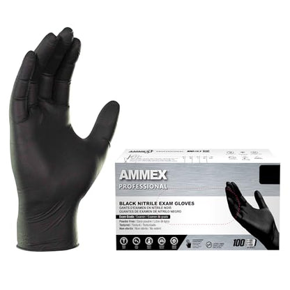 AMMEX Black Nitrile Exam Gloves, 3 Mil Medical Disposable Latex-Free Powder-Free, Non Sterile for Tattoo, Dental, Bulk - size: Large, style: 1 Box of 100