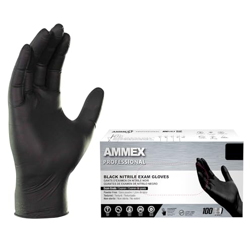 AMMEX Black Nitrile Exam Gloves, 3 Mil Medical Disposable Latex-Free Powder-Free, Non Sterile for Tattoo, Dental, Bulk - size: Small, style: 1 Box of 100