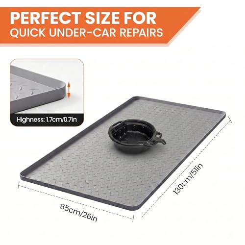 Oil Spill Mat 51" x 26", Large Silicone Oil Mat for Garage, Oil Change Mat with 0.7" Raised Edge, Leak Containment, Oil Drip Pan Alternative for Car, Lawn Mowers (Gray)