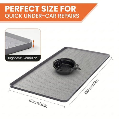 Oil Spill Mat 51" x 26", Large Silicone Oil Mat for Garage, Oil Change Mat with 0.7" Raised Edge, Leak Containment, Oil Drip Pan Alternative for Car, Lawn Mowers (Gray)