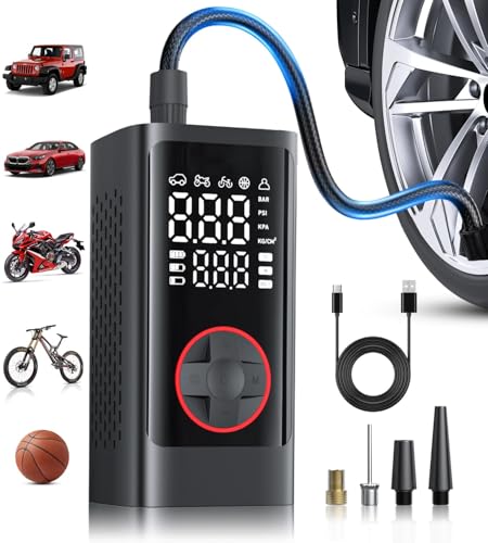 Tire Inflator Portable Air Compressor, Cordless Air Pump for Car Tires, 150PSI Portable Tire Inflator, LCD Dual Screen, Electric Pumps for Car Bike Motorcycle Balls - color: Black