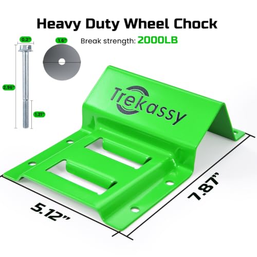 Trekassy Wheel Chock Tie-Down Kit with Rubber Blocks, (4,500lb Break Strength) Heavy Duty E Track Trailer Tire Straps for ATV, UTV, Lawn Mower- 2 Pack - size: 2 Pack