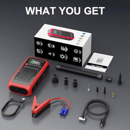 Portable Air Compressor with Jump Starter, 150 PSI Digital Tire Inflator 4000A Car Battery Jumper Box with 20000mAh Power Bank, Auto Shut-off Cordless Air Pump for Cars, Trucks, Motorcycles, Bikes