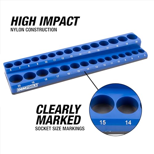 OEMTOOLS 22486 3 Piece Metric Magnetic Socket Tray Set, Magnetic Socket Organizer Holds Up to 75 Sockets in 1/4", 3/8", and 1/2" Sizes, Blue Magnetic Socket Holders - style: 3Pc Blue