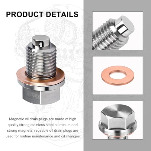 Wevdn Magnetic Oil Drain Plug, Aluminum M14×1.5 Sump Drain Nut Bolt with 5 PCS Copper Crush Washer, Universal Oil Drain Plug Replacement for Most Cars Motorcycles, Car Accessories - color: M14×1.5